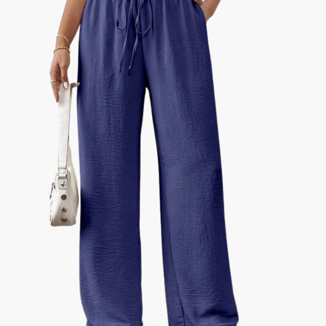 Women's Palazzo Pants Elastic Waistband Tie Belt
