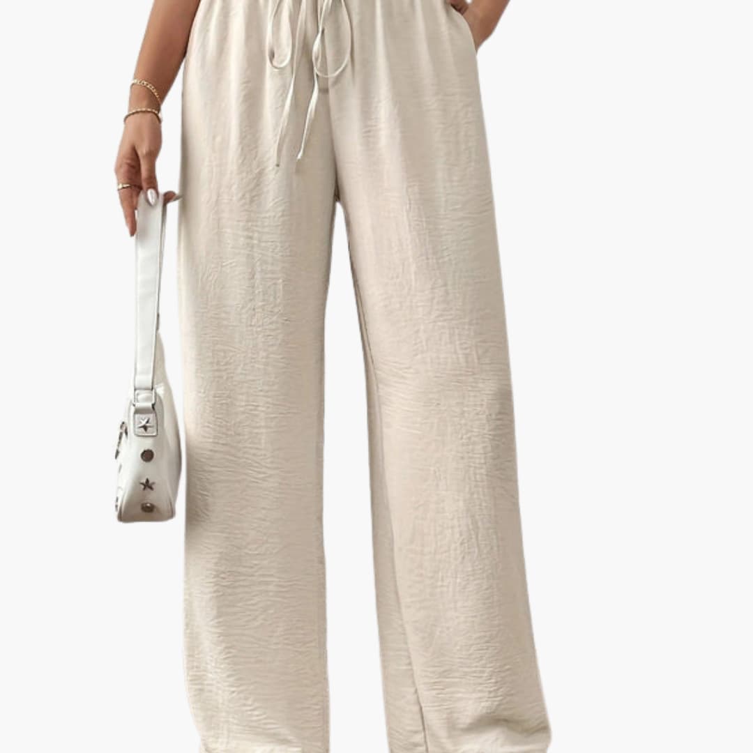 Women's Palazzo Pants Elastic Waistband Tie Belt