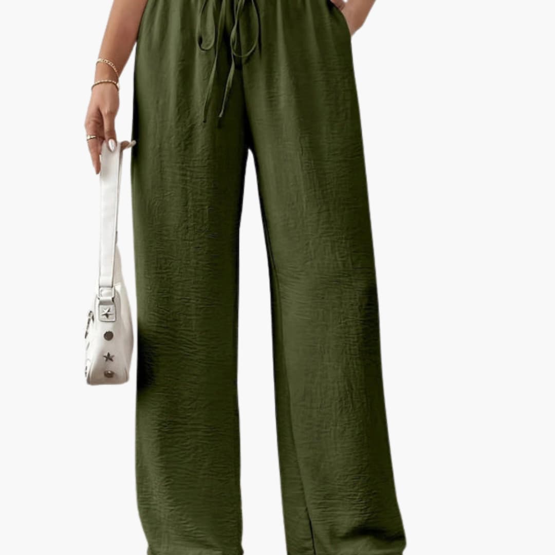 Women's Palazzo Pants Elastic Waistband Tie Belt