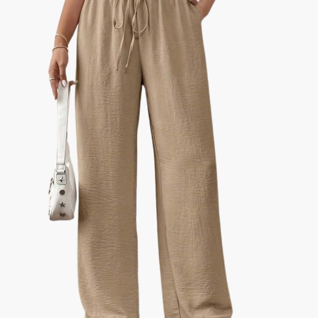 Women's Palazzo Pants Elastic Waistband Tie Belt - Vonnera