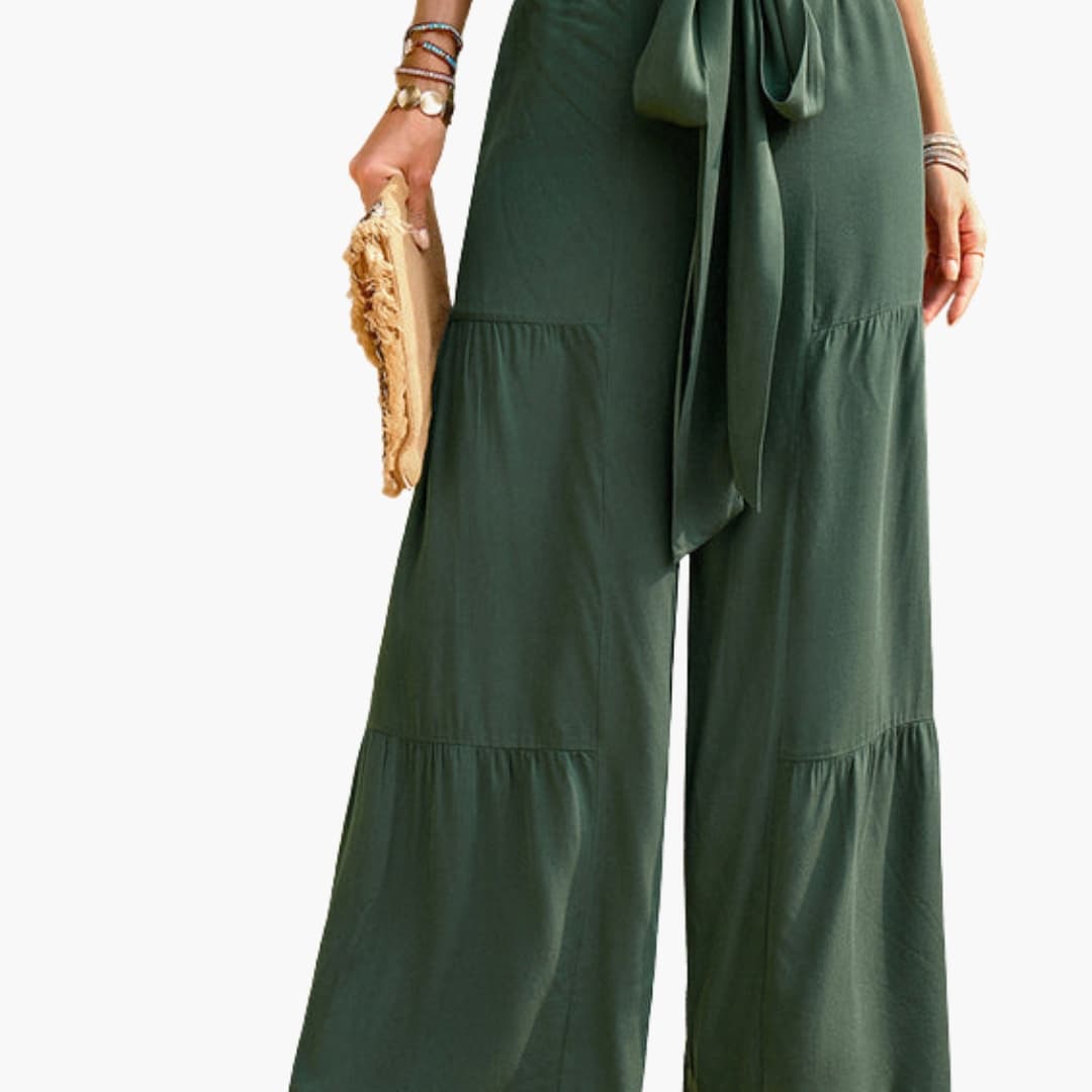 Women's Palazzo Pants Ruffle Detail Tie Belt - Vonnera