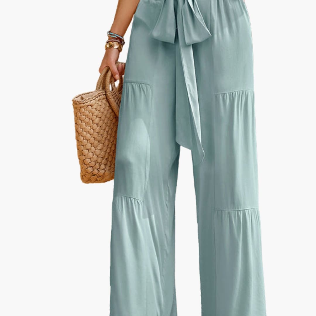 Women's Palazzo Pants Ruffle Detail Tie Belt