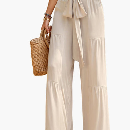 Women's Palazzo Pants Ruffle Detail Tie Belt