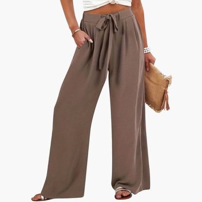 Women's Palazzo Pants Tie Waist Side Pockets - Vonnera