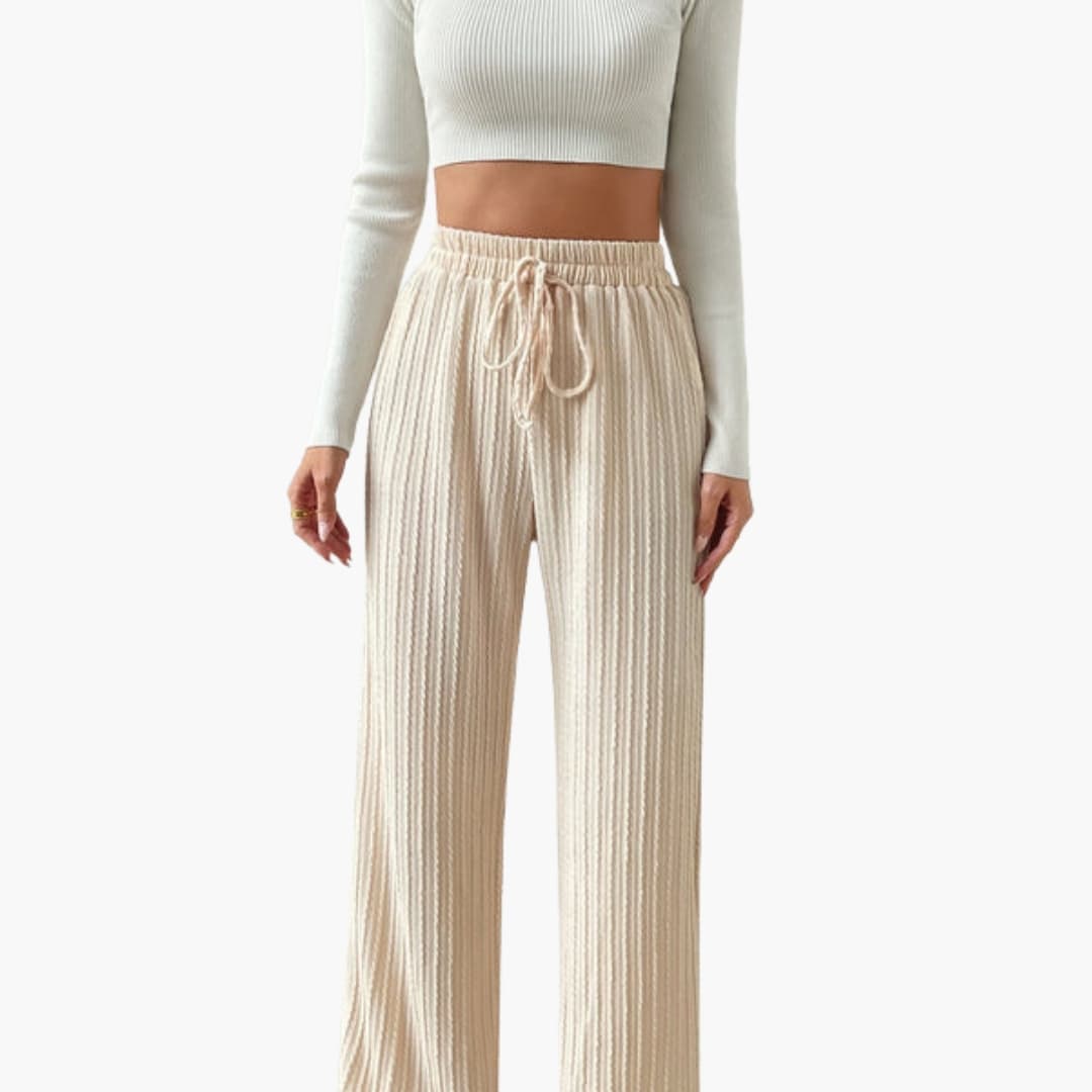 Women's Palazzo Pants Cord Texture Elastic Waist - Vonnera