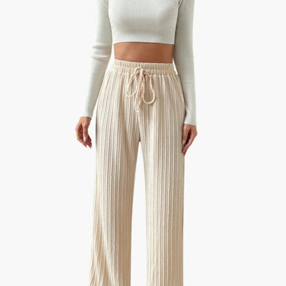 Women's Palazzo Pants Cord Texture Elastic Waist - Vonnera