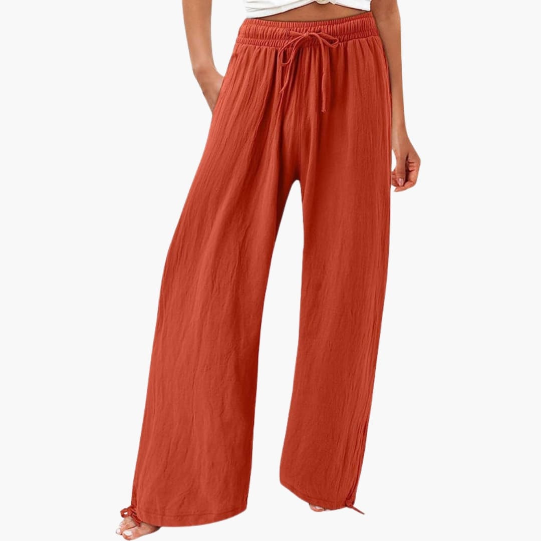 Women's Elastic Waist Pants with Side Pockets
