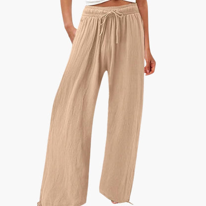 Women's Elastic Waist Pants with Side Pockets - Vonnera