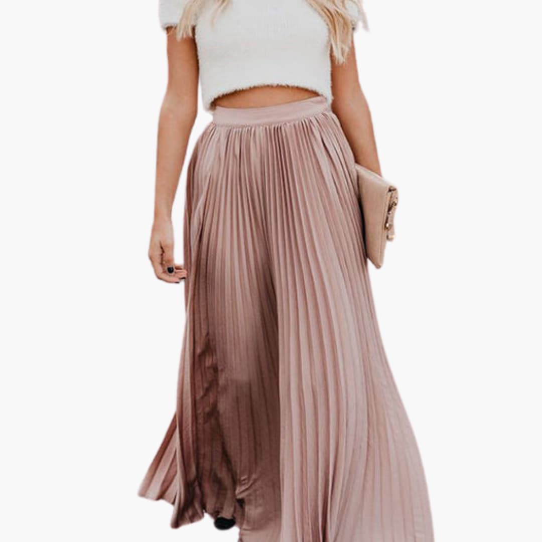 Women's Pleated Maxi Skirt Elastic Waist - Vonnera