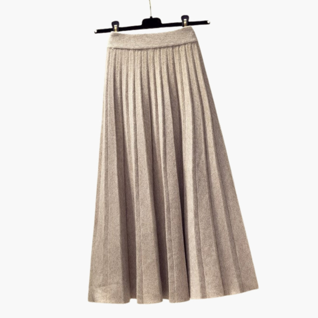 Women's Pleated Maxi Skirt Elastic Waist Ribbed - Vonnera