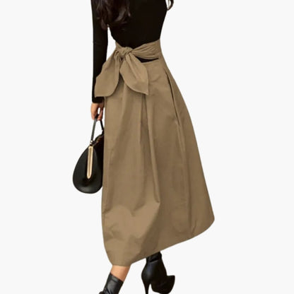 Women's High Waist Pleated Skirt with Bow Detail - Vonnera