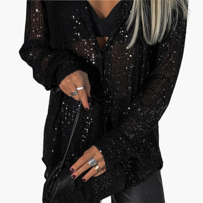 Women's Plus Size Glitter Blouse Long Sleeve Shimmer