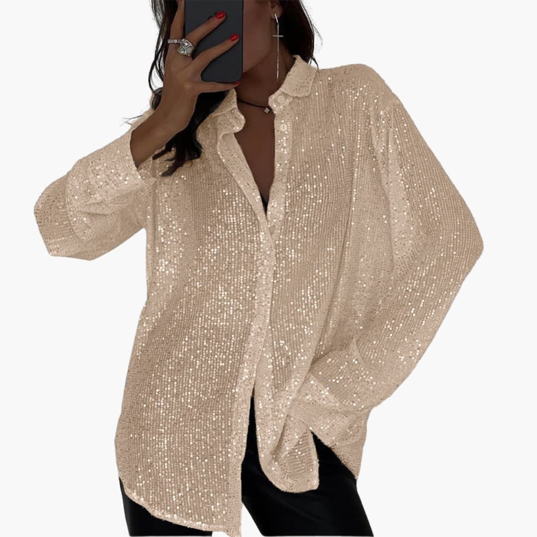 Women's Plus Size Glitter Blouse Long Sleeve Shimmer - Vonnera