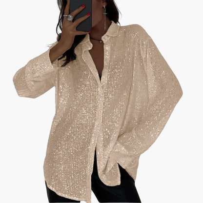 Women's Plus Size Glitter Blouse Long Sleeve Shimmer - Vonnera