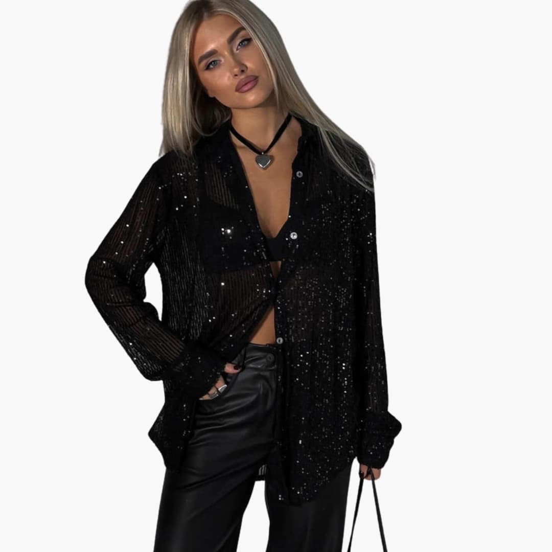Women's Plus Size Glitter Blouse Long Sleeve Shimmer