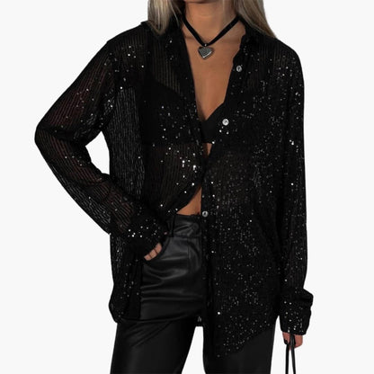Women's Plus Size Glitter Blouse Long Sleeve Shimmer