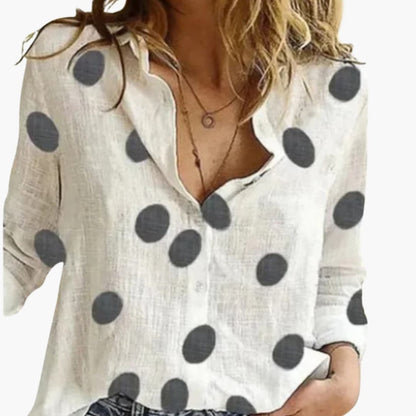 Women's Long Sleeve Blouse Polka Dot Woven - Vonnera