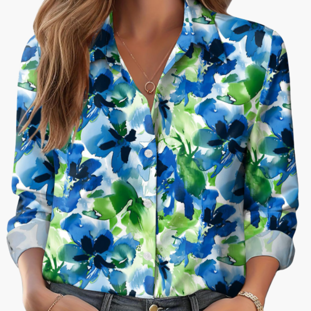 Women's Long Sleeve Polyester Button-Down Blouse