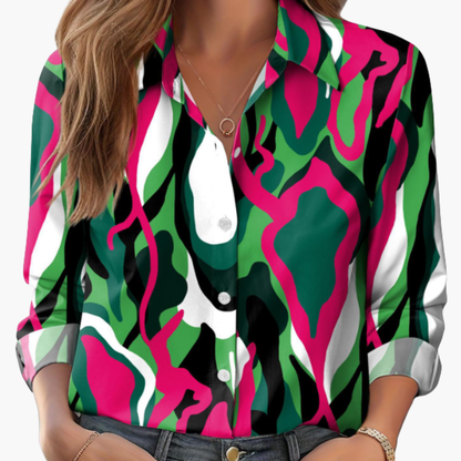 Women's Long Sleeve Polyester Button-Down Blouse