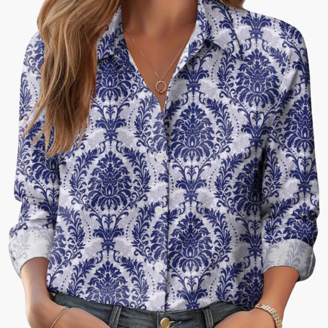 Women's Long Sleeve Polyester Button-Down Blouse