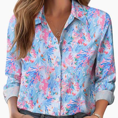 Women's Long Sleeve Polyester Button-Down Blouse