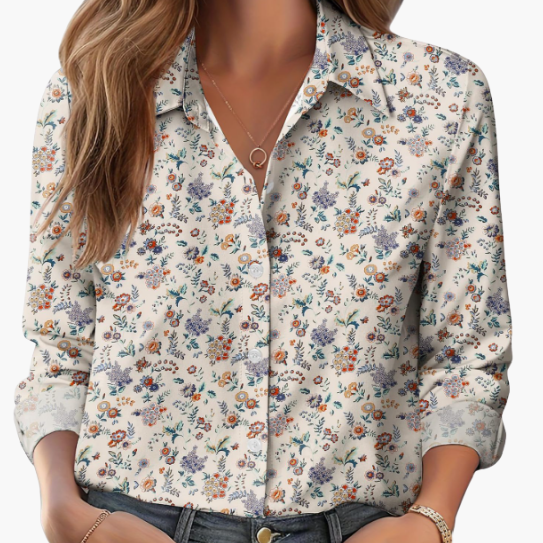 Women's Long Sleeve Polyester Button-Down Blouse