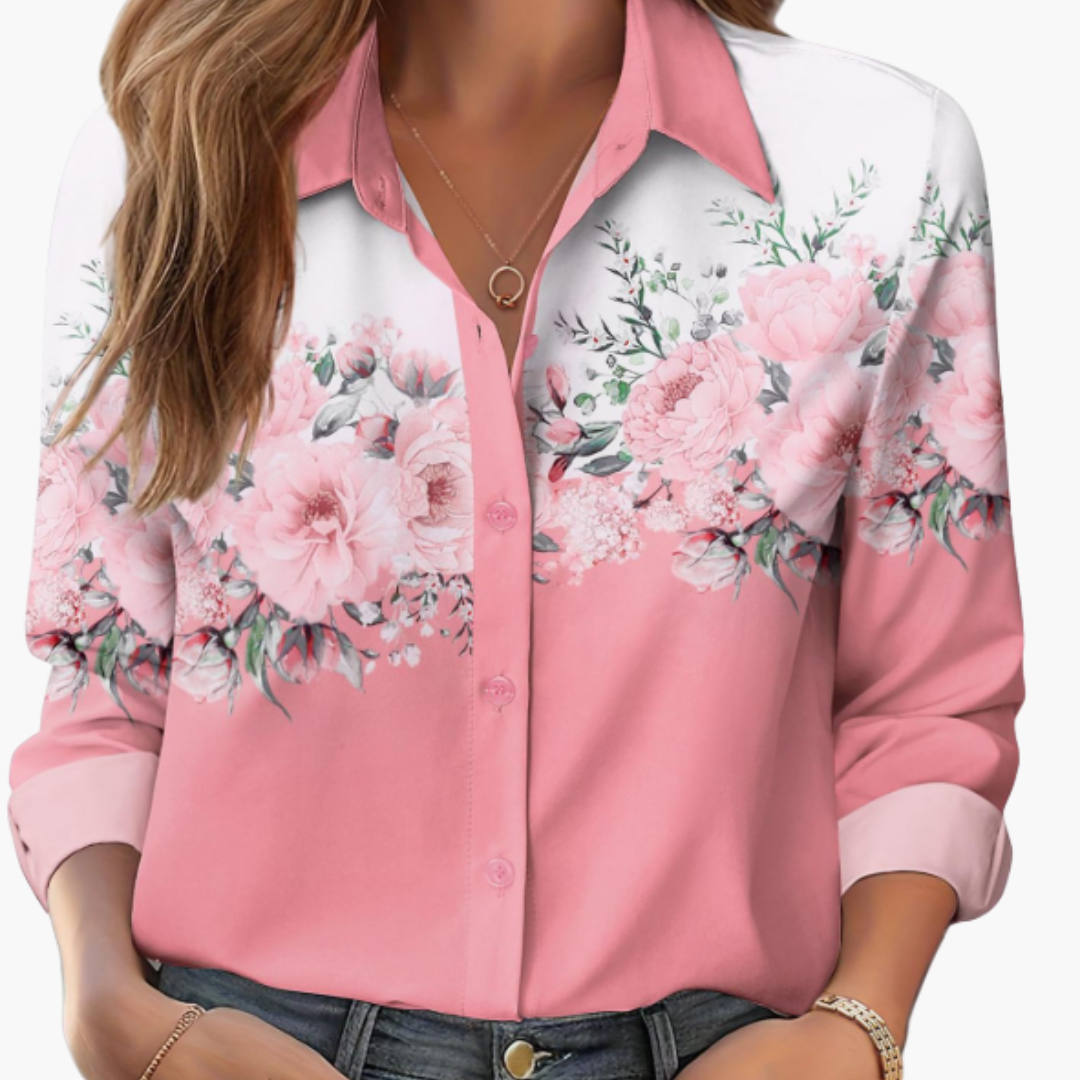 Women's Long Sleeve Polyester Button-Down Blouse