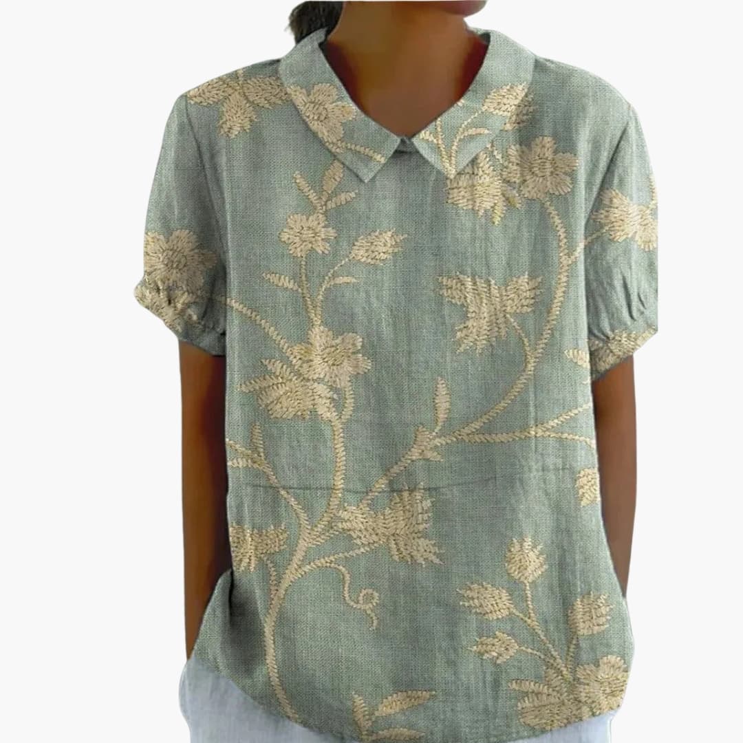 Women's Long Sleeve Blouse Loose Fit Printed Button Down Shirt - Vonnera