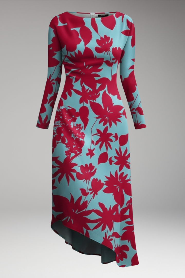 Women's Long Sleeve Printed Dress Irregular Hem - Vonnera