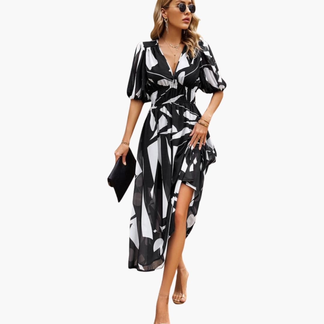 Women's Short Sleeve Midi Dress Loose Fit Printed Everyday