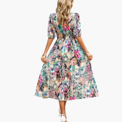 Women's Short Sleeve Midi Dress Loose Fit Printed Everyday