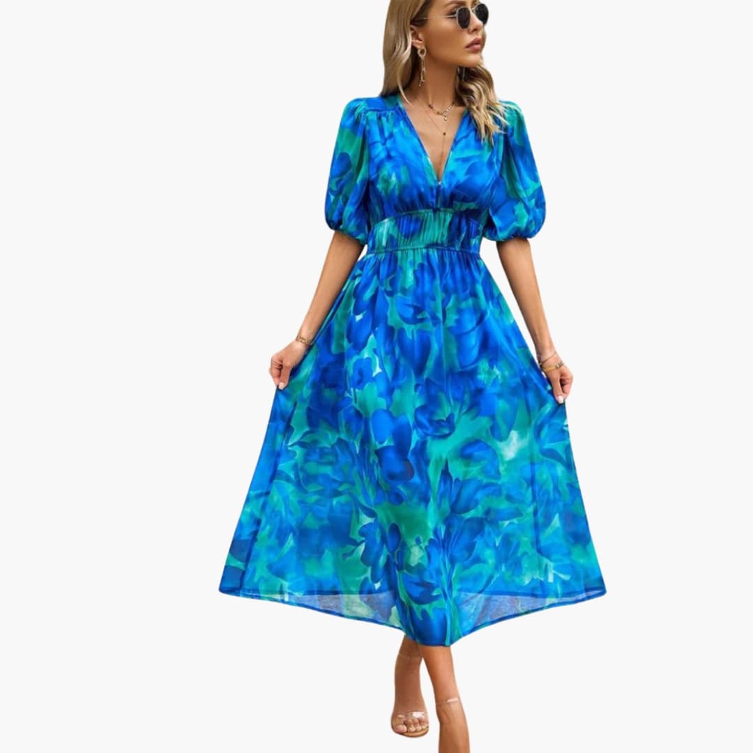 Women's Short Sleeve Midi Dress Loose Fit Printed Everyday