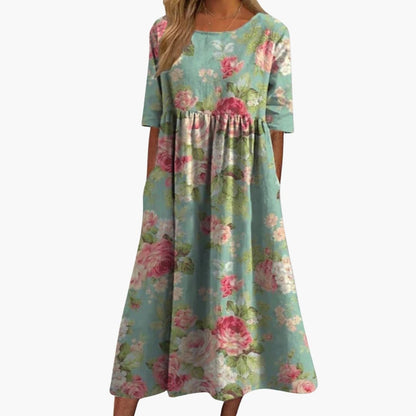 Women's Short Sleeve Midi Dress Loose Fit Summer Print