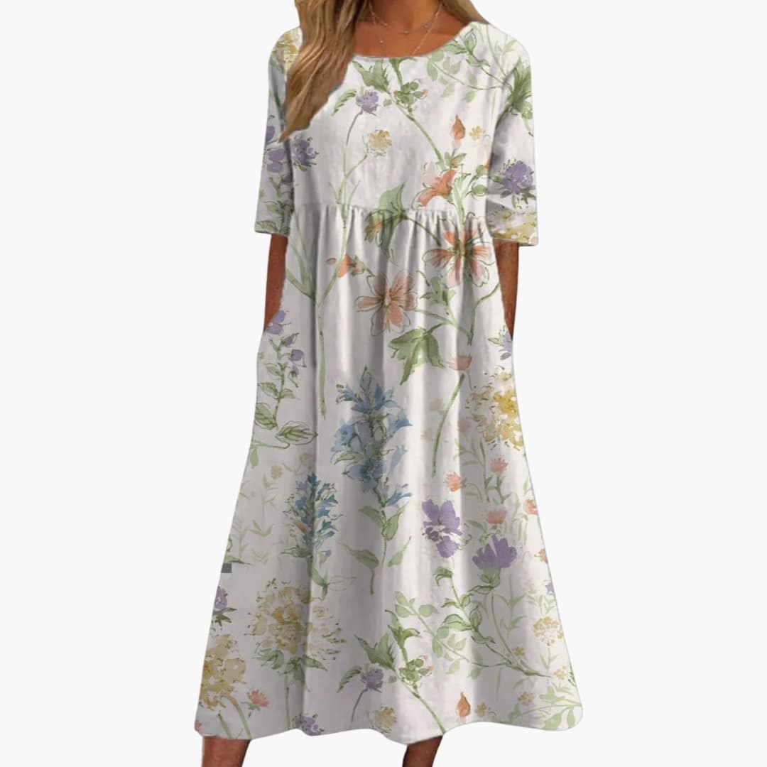 Women's Short Sleeve Midi Dress Loose Fit Summer Print