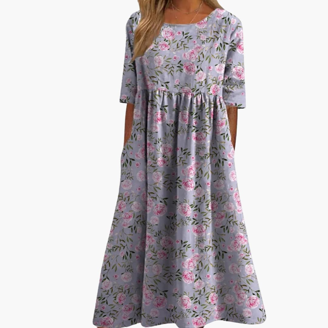 Women's Short Sleeve Midi Dress Loose Fit Summer Print