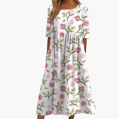 Women's Short Sleeve Midi Dress Loose Fit Summer Print