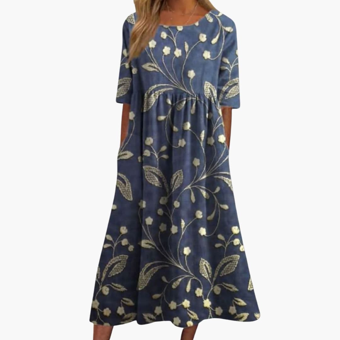 Women's Short Sleeve Midi Dress Loose Fit Summer Print - Vonnera