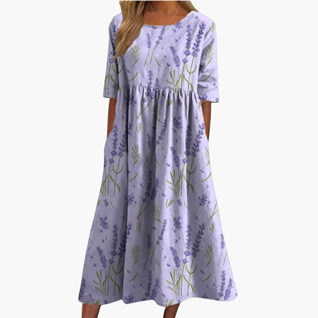 Women's Short Sleeve Midi Dress Loose Fit Summer Print