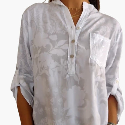 Women's Short Sleeve Button-Down Shirt Cotton Printed - Vonnera