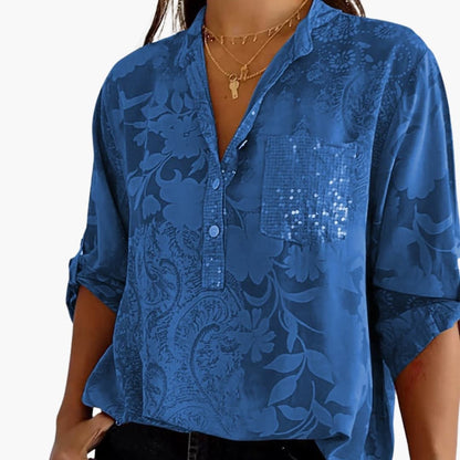 Women's Short Sleeve Button-Down Shirt Cotton Printed