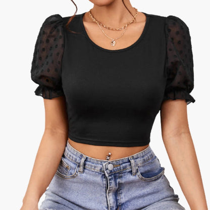 Women's Cropped Puff Sleeve Sheer