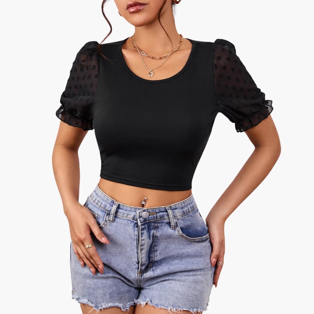 Women's Cropped Puff Sleeve Sheer - Vonnera