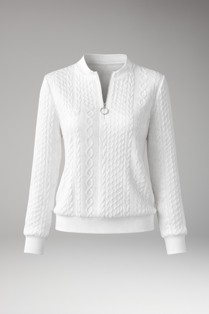 Women's Cable Knit Pullover Sweater Front Zipper - Vonnera