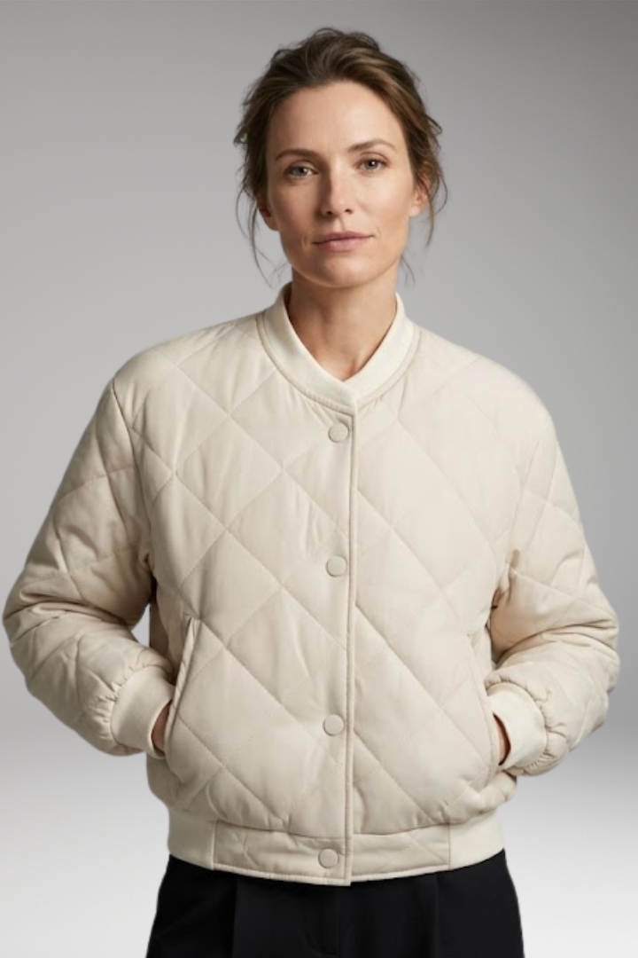 Women's Quilted Bomber Jacket Elastic Waist Practical Pockets