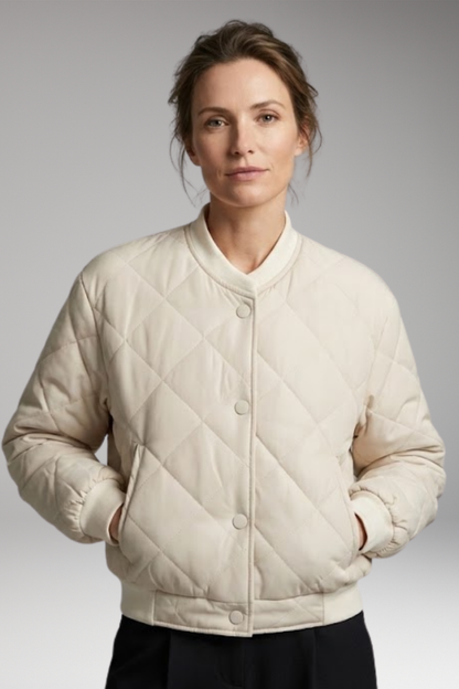 Women's Quilted Bomber Jacket Elastic Waist Practical Pockets