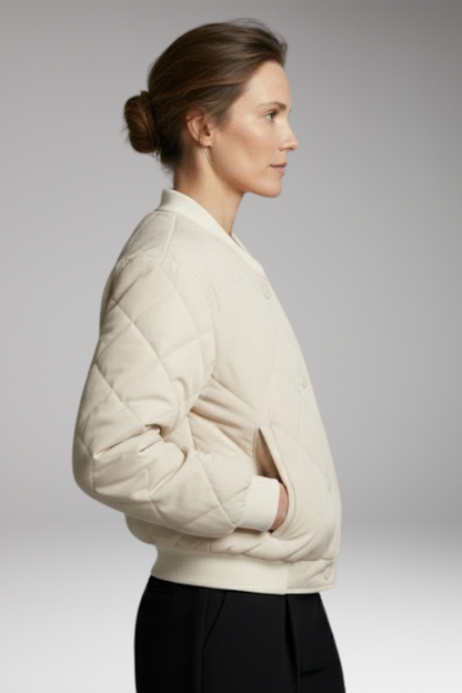 Women's Quilted Bomber Jacket Elastic Waist Practical Pockets