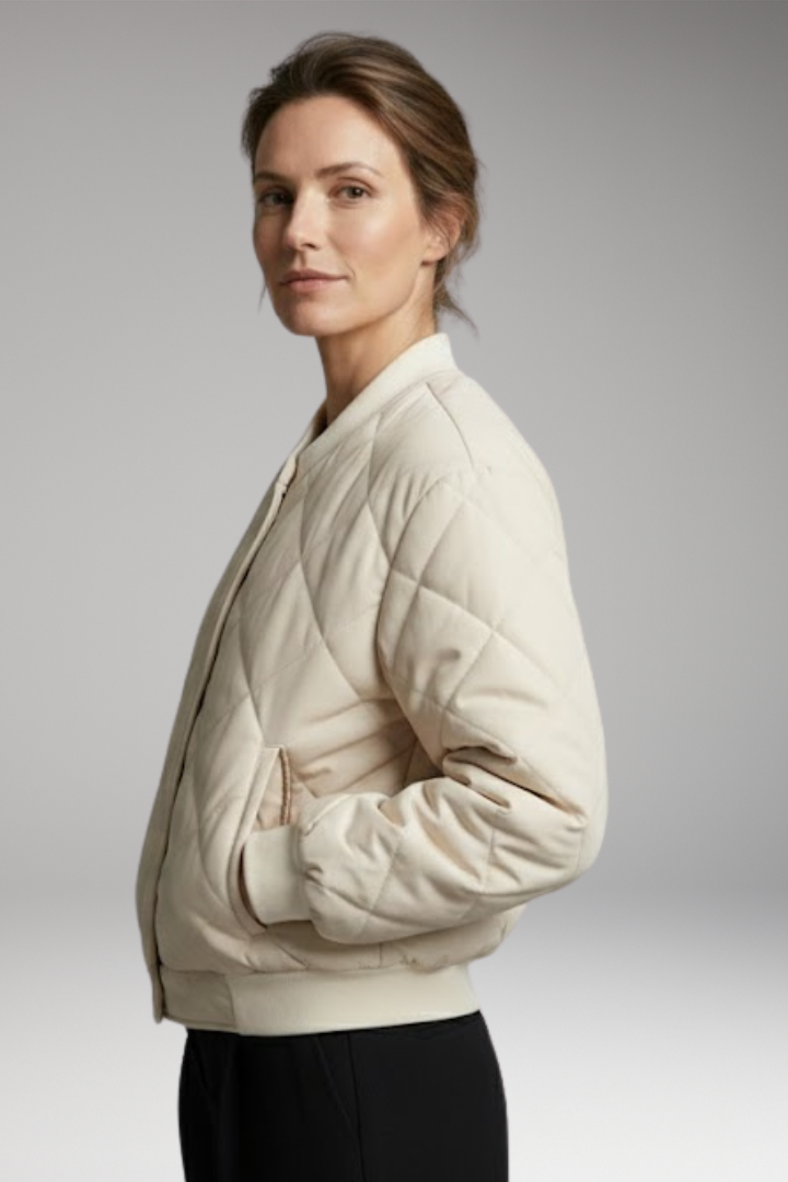 Women's Quilted Bomber Jacket Elastic Waist Practical Pockets