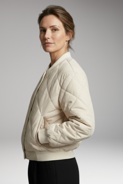 Women's Quilted Bomber Jacket Elastic Waist Practical Pockets