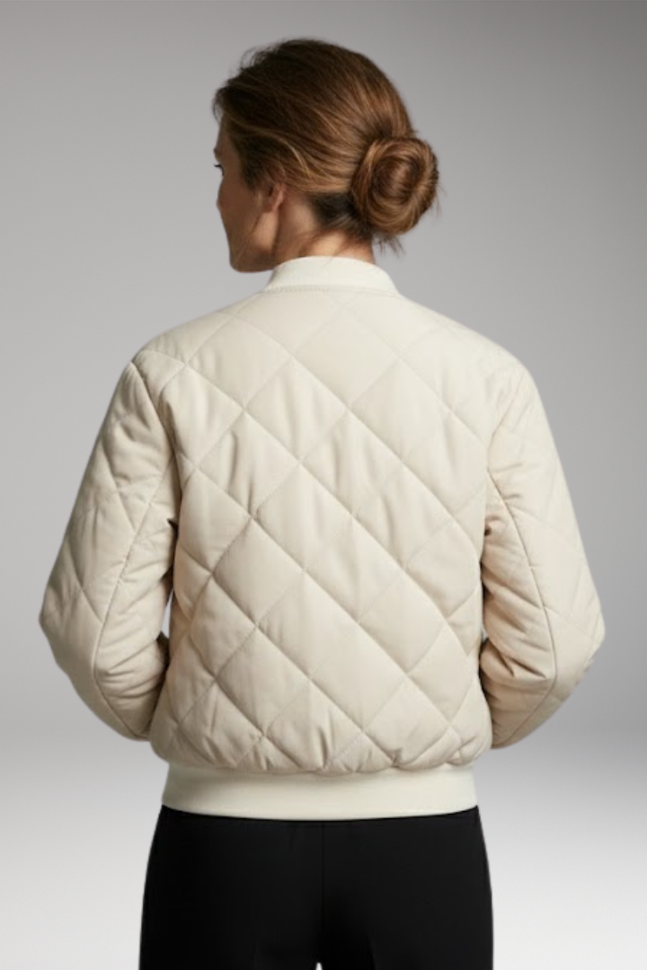 Women's Quilted Bomber Jacket Elastic Waist Practical Pockets