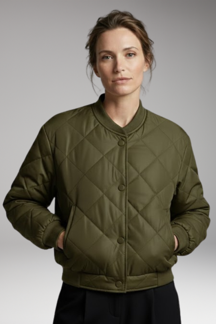 Women's Quilted Bomber Jacket Elastic Waist Practical Pockets